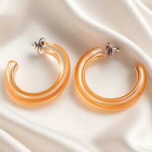Erica Lyons Bold Amber Resin Hoop Earrings – Chunky Translucent Orange Statement